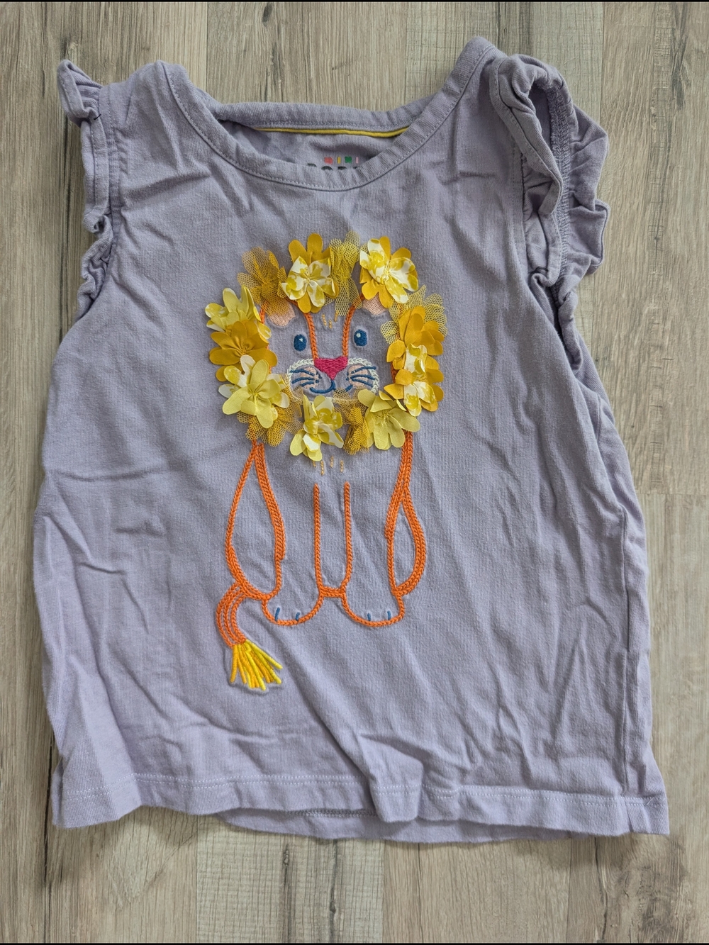 Mini Boden Lavender Tank with Yellow Flower Lion, 4-5Y (V6)